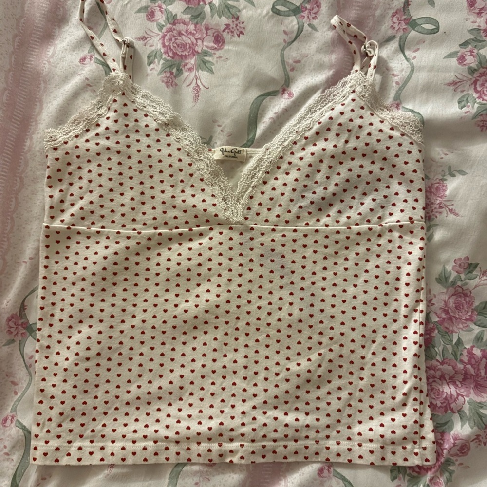 Brandy Melville White and Red Heart Tank Top